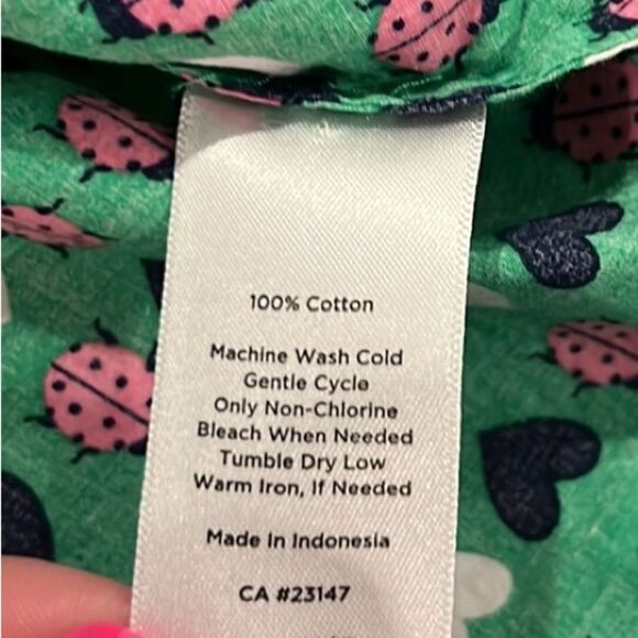Talbots green lady bug hearts button down cotton long sleeve top size LP - Picture 7 of 8